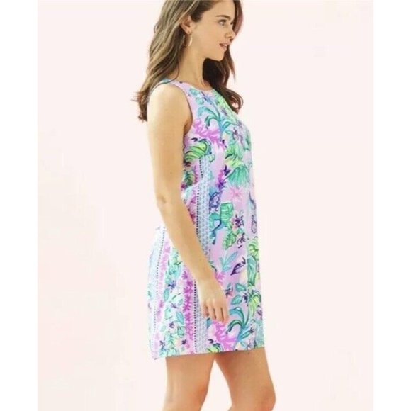 Lilly Pulitzer Mermaid In The Shade Jackie Purple Green Silk Shift Dress New XS - Picture 3 of 9